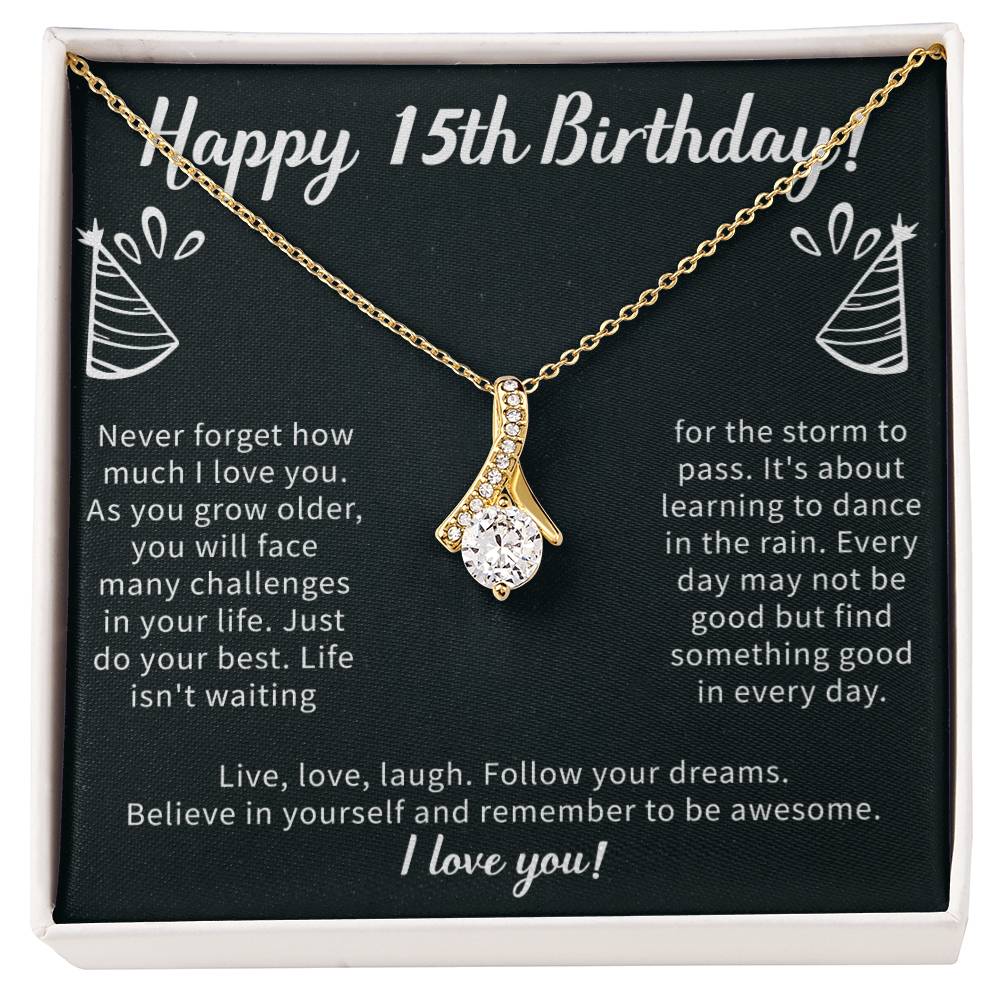 Happy 15th Birthday Alluring Beauty Necklace, 15th Birthday Gifts Necklace, Sweet Fifteen, 15th Year Old, Women Birthday Gift Ideas For Her Daughter Niece Jewelry Gift Box Message Card - Beauty Belliss